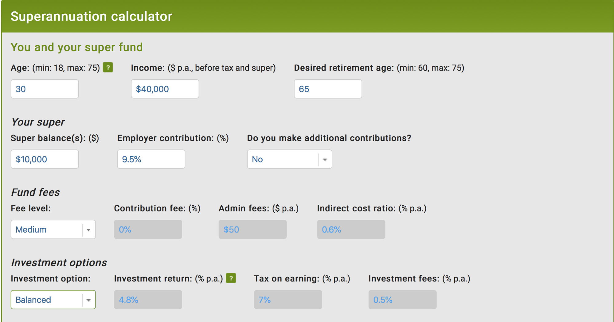 superannuation calculator my wealth solutions